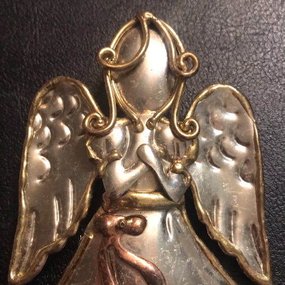 ANGEL mixed metal designer signed SJ brooch / pendant - Picture 2 of 7